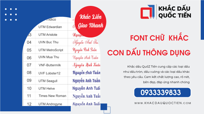 Font Chữ Con Dấu Thông Dụng Cách Chọn Phù Hợp Nhất | Khắc Dấu Quốc Tiến